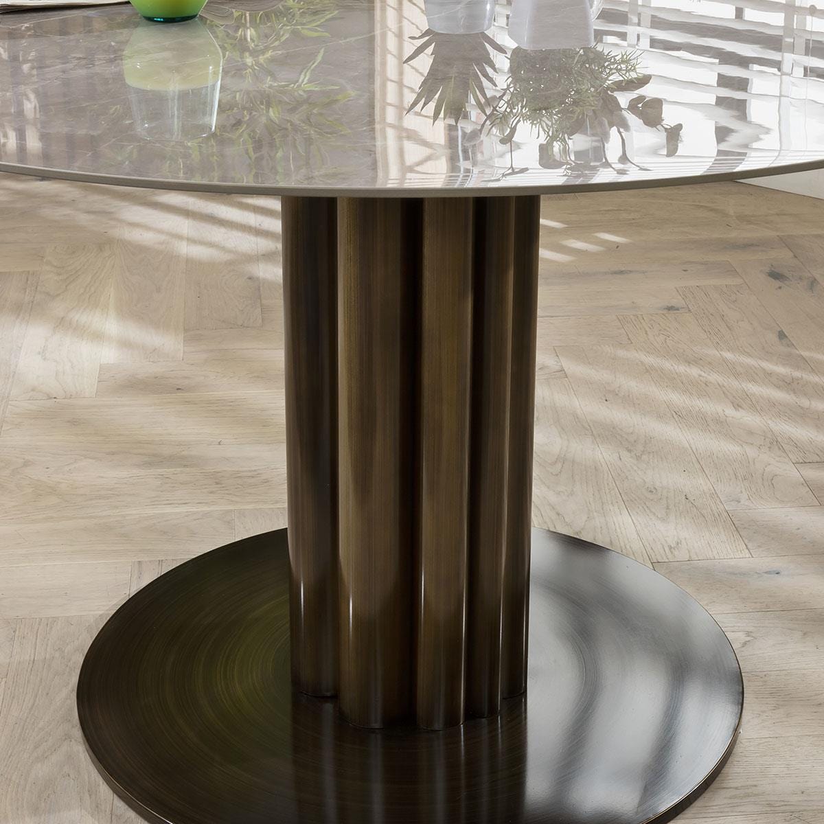 Quatropi Round Kitchen Dining Table - 5-Seater 135cm Grey Ceramic Marble Effect Top