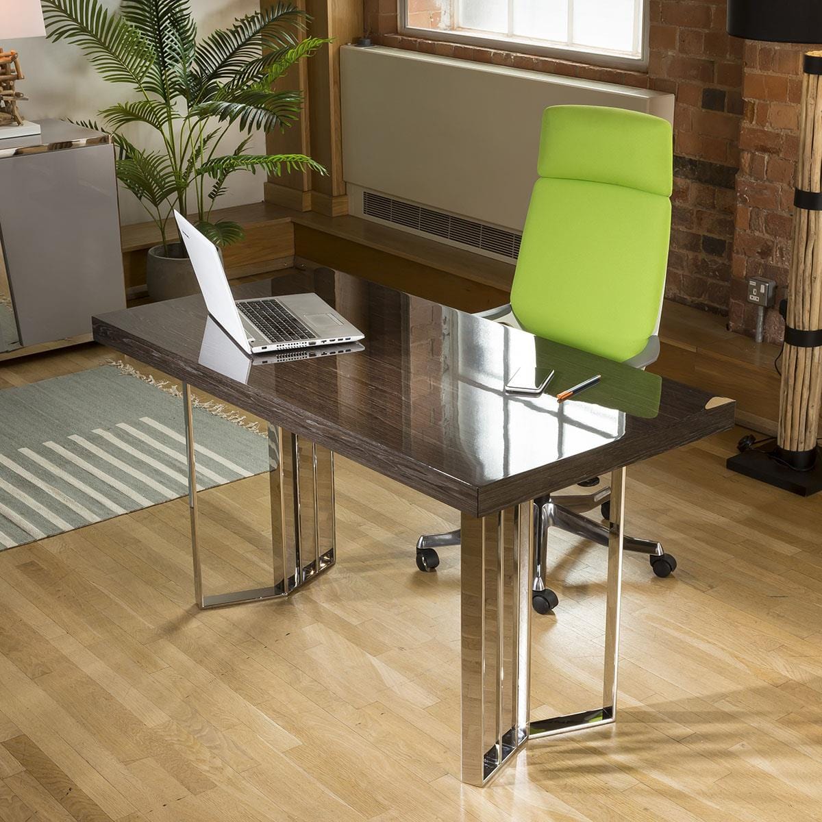 Quatropi Set of 2 designer Linea desks 2200mm and 1400mm Smoked oak and stainless.