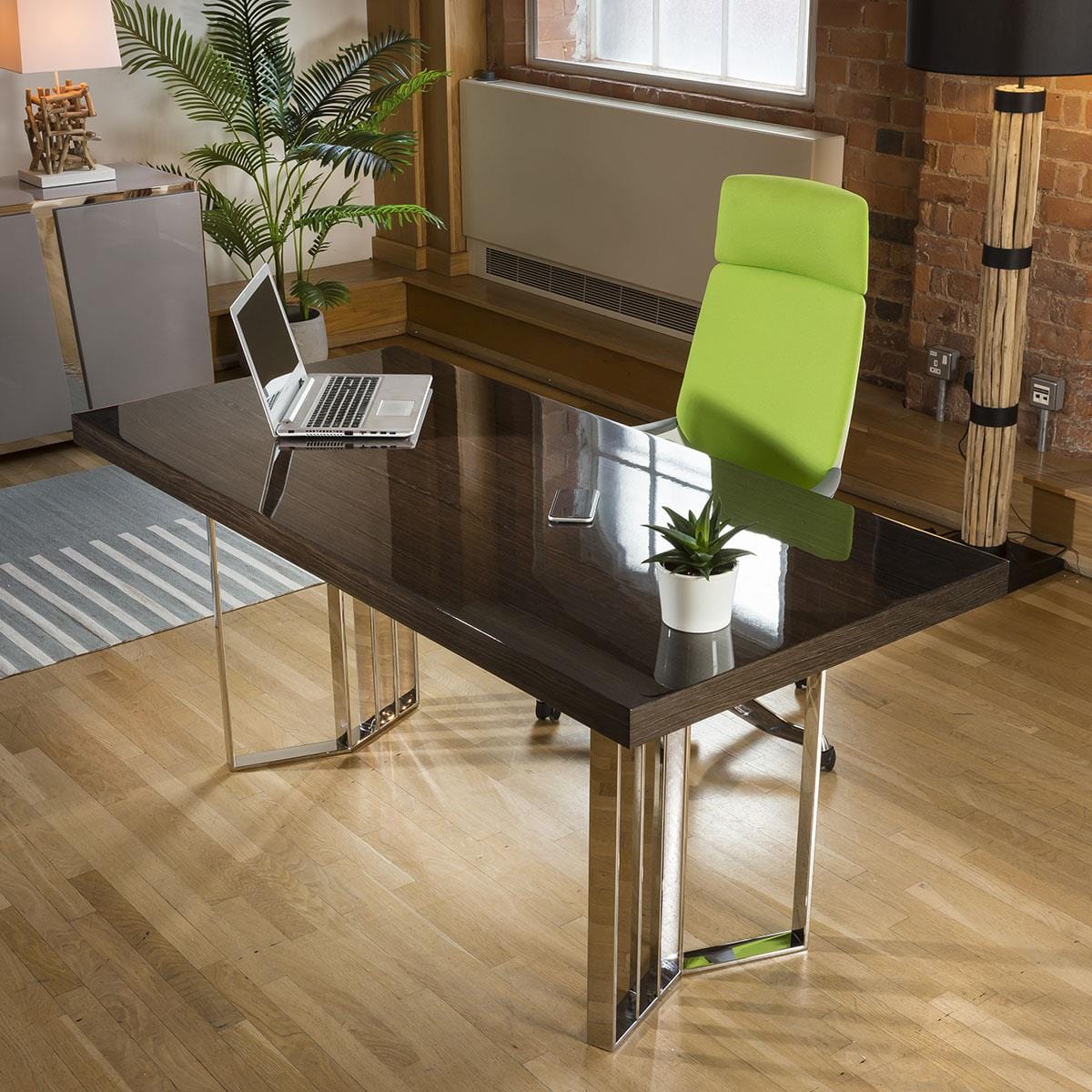 Quatropi Set of 2 designer Linea desks 2200mm and 1700mm Smoked oak and stainless.