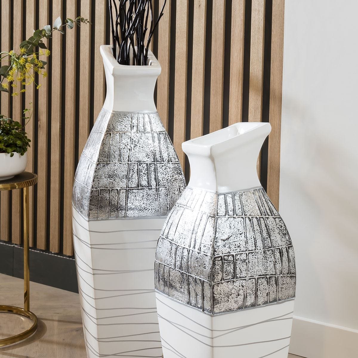Quatropi Set of 2 Quatropi Handmade Vases Silver Line Gloss 100/80cm