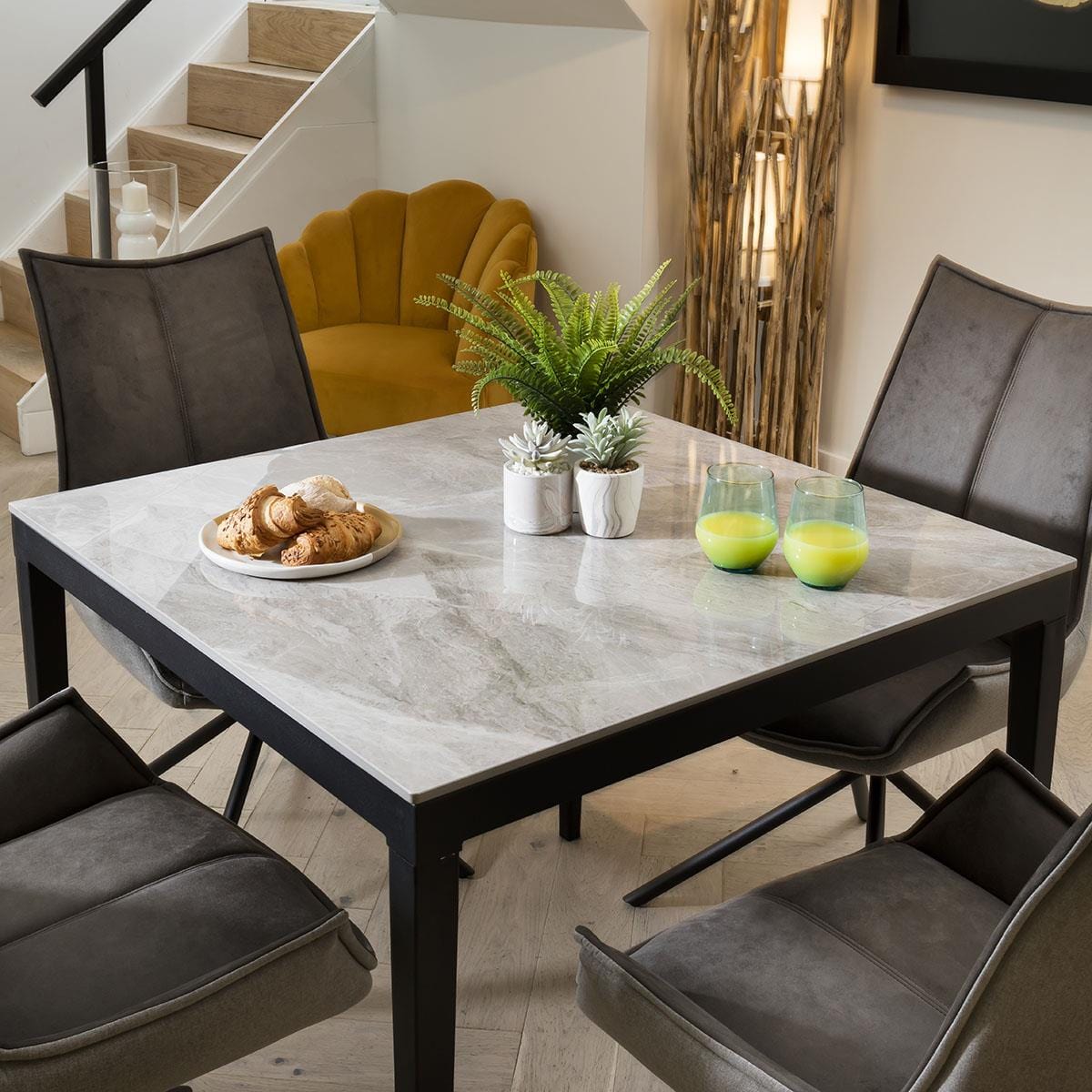 Quatropi Square Ceramic Marble Dining Table - Spacious 4 Seater Grey High Gloss 90x90cm