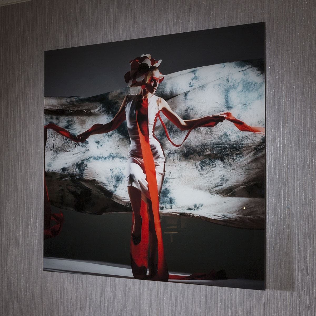 Quatropi Stunning Large 1m x 1m  Art On Acrylic.Lady with red ribbon GN5325
