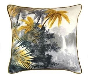 Quatropi Tropical Jungle Print Scatter Cushion 450mm Square Grey Ochre