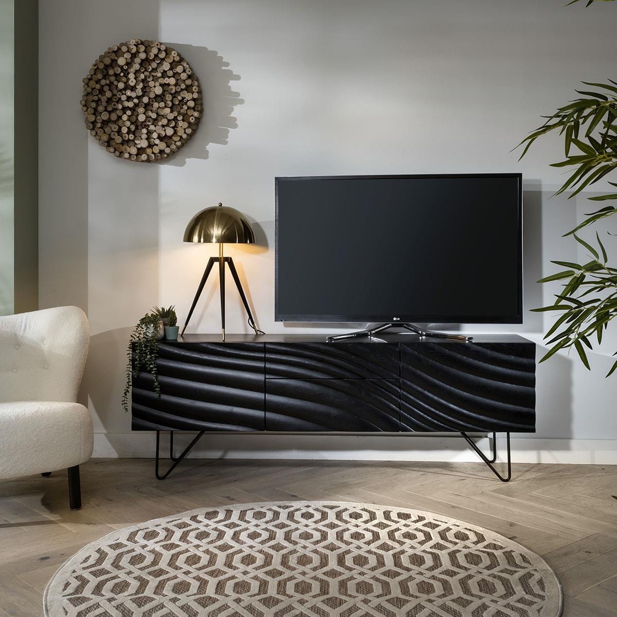 Quatropi Unique Black Sideboard Nordic-Inspired Modern Cabinet - 180cm Ash Wood