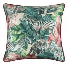 Quatropi Velvet African Wildlife Animals Scatter Cushion 45cm Square Blush Teal