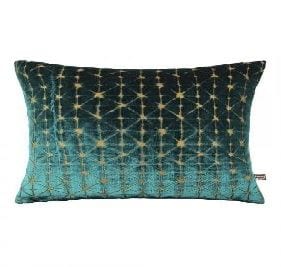 Quatropi Velvet Starburst Diamond Bolster Cushion Pillow 350 x 500mm Teal Gold